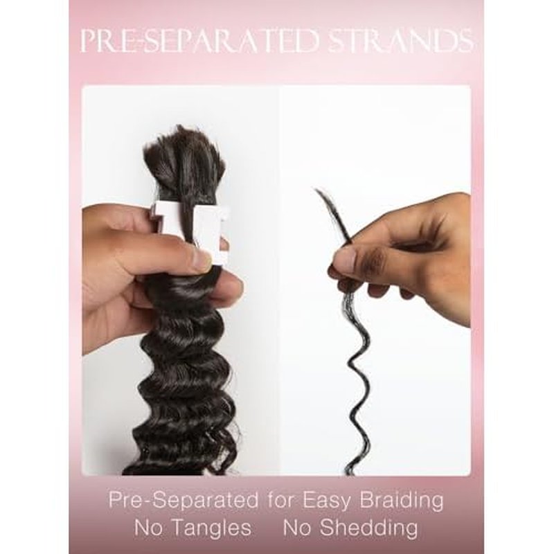 ASHINE Human Braiding Hair for Boho Braids Deep Wave Bulk Pre-Separated Strands 100% Human Hair 2 Bundles/Pack 100g 24 Inch Natural Color Easy to Braid