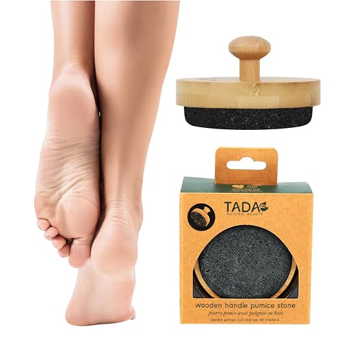TADA Natural Beauty ADA Natural Beauty Pumice Stone for Feet with Bamboo Handle - Foot Scrubber and Callus Remover for Feet (Black)