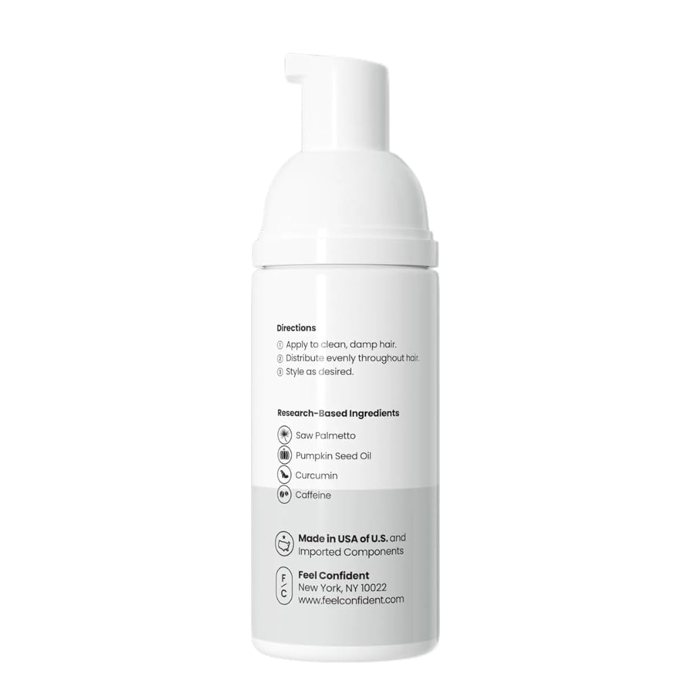 Feel Confident Thickening Foam - Hair Surgeon Formulated for Men & Women with Saw Palmetto, Pumpkin Seed Oil, Caffeine & Turmeric, Lightweight Volumizing & Styling Mousse for Fine or Thin Hair 1.7oz