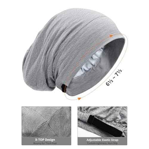 Satin Lined Bonnet for Sleeping Women Men - Adjustable Sleep Cap, Slouchy Beanie Hair Wrap for Curly Braid Locs