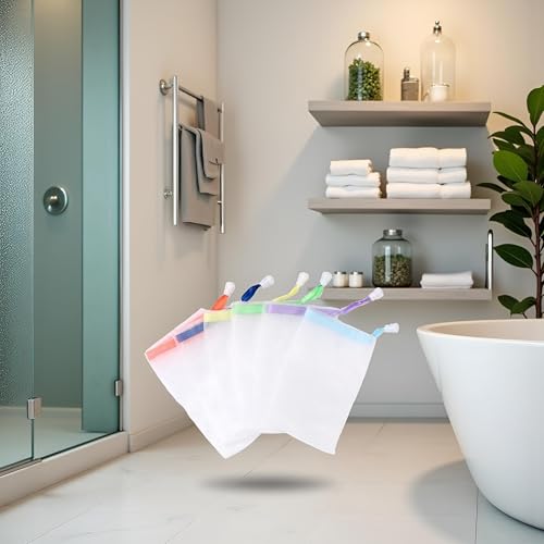 10 PCS Foaming Mesh Bags, Portable Soap Saver Hangable Net Soap Pouches, Nylon Drawstring Bags Shower Foaming Mesh Face Cleansing Tool Bath Soaps