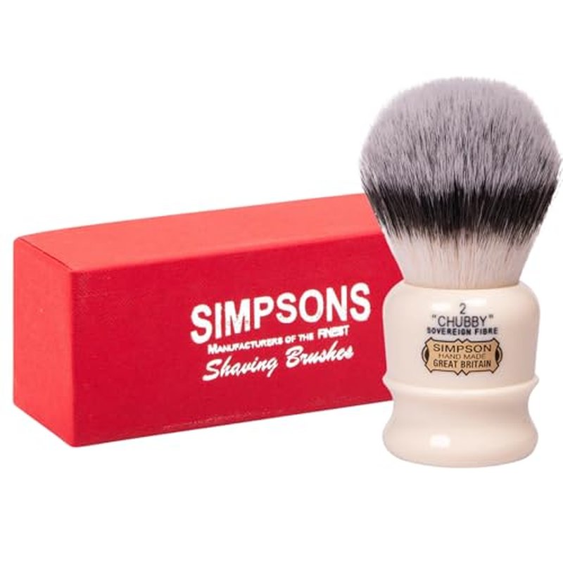 Simpsons Shaving Brush Chubby 2 CH2 Sovereign Fibre - Faux Ivory Handle - Premium Wet Shave Tool for Rich Lather - Extra Soft & Dense - Luxury Shaving Brush for Smooth, Comfortable Grooming