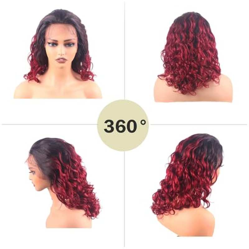 18 Inch Ombre Body Wave Lace Front Wig Human Hair, 13x4 HD Transparent 360¡ÆFull Lace, Glueless Wig with Pre Plucked Hair, Burgundy Balayage on Black (TT1B/BUG), Daily Use for Women