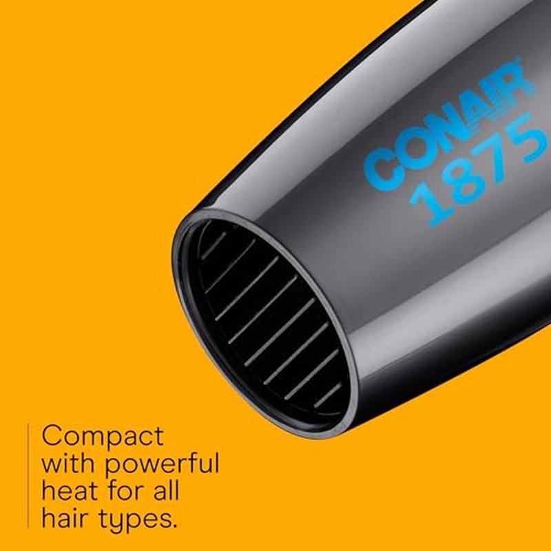 Conair Travel Hair Dryer with Dual Voltage, 1875W Compact Blow Dryer with Folding Handle, Gray