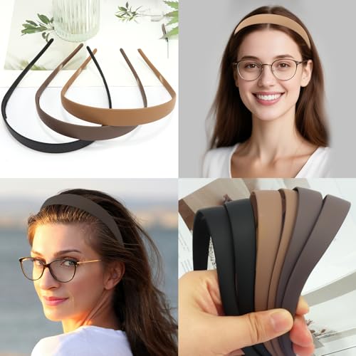 Thin Headbands for Glasses Wearers Sunglass Headband for Eyewear Non Slip 6Pcs Plain Plastic Skinny Hair Bands with Teeth for Women Girls No Pressure No Headache Neutral Brown Black
