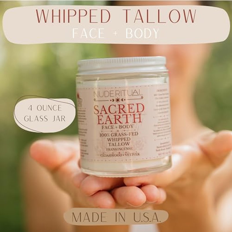 100% Grass-Fed Whipped Tallow Balm for Skin Care ? Face + Body ? Natural Moisturizer Lotion, 4 oz (Sacred Earth)