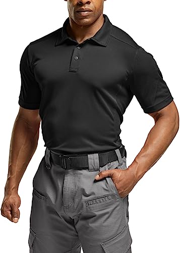 CQR Men's Polo Shirts, Tactical Short Sleeve Golf Performance Shirts, Lightweight Dry Fit UPF 50+ Pique, Frost Essential Black, XX-Large Tall