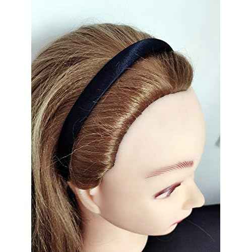 20pcs 15mm Wide Satin Fabric Covered Ribbon Flexible Headband Hairband Hair Band For Girls Women DIY Craft (Black)