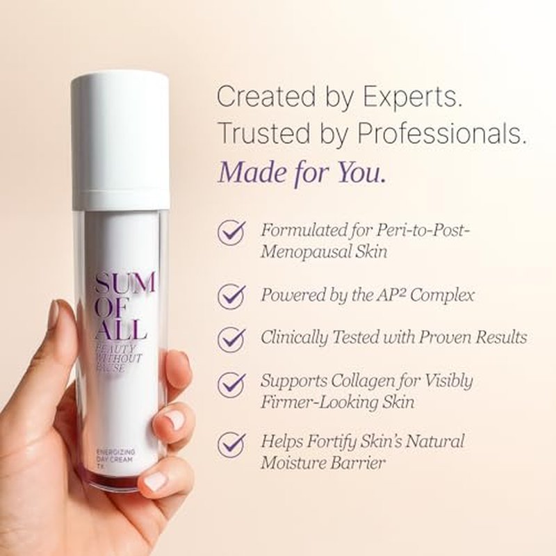 Sum Of All Energizing Day Cream Tx for Face with Vitamin C and E, Pea Complex, Hydrating, Lightweight, Daily Facial Moisturizer, Fragrance-Free, Menopause Skincare for Women, 1.7 fl oz