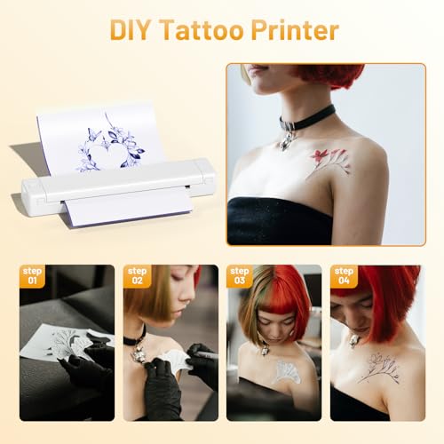 Tattoo Stencil Printer, M08F Wireless Thermal Tattoo Printer with 10pcs Transfer Paper, Compatible with Phone/Tablet/PC, Tattoo Machine for Tattoo Artists & Beginners, All White