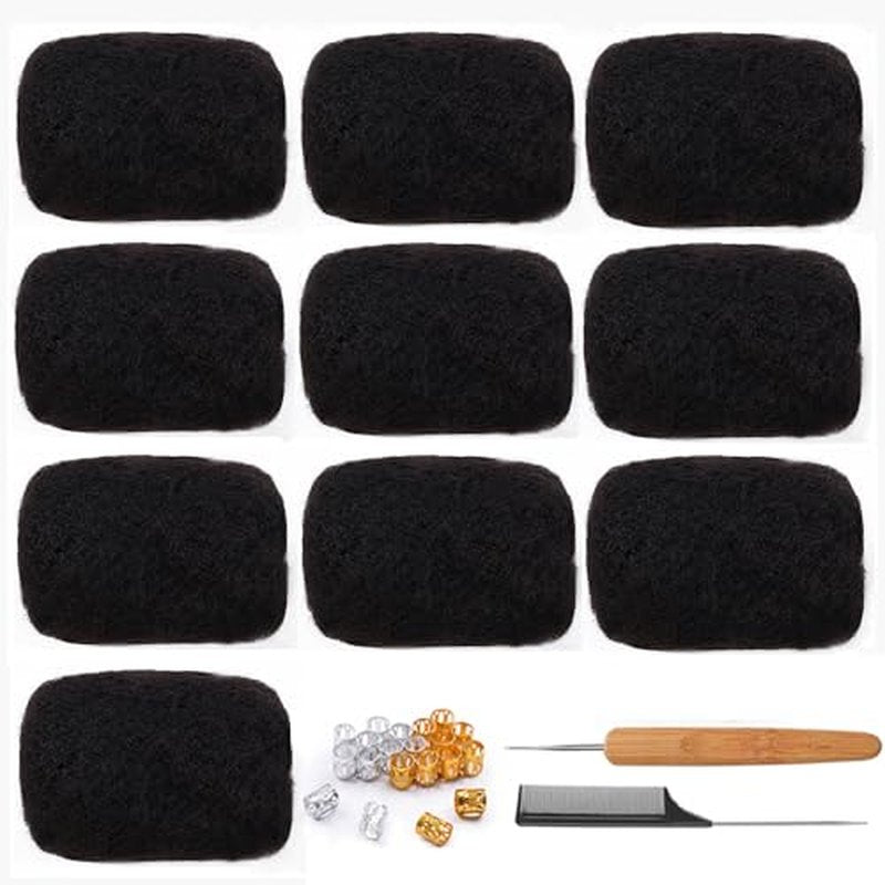 Afro Kinky Bulk Human Hair For Dreadlock Extensions Repair Locs,Twist Braiding, 100% Human Braiding Hair can be bleached and dyed 30Grams each bundles Total (8Inch 10Bundles/Pack #1B)