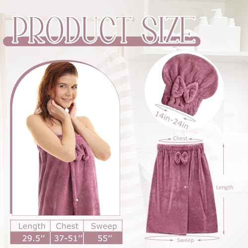 Xtinmee 2 Sets Womens Wrap Towel with Hair Towel Bath Towel Wrap Shower Dress Towel Spa Wraps for Women's Bathrobe (Purple, Normal Size)