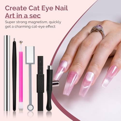 MelodySusie Nail Magnet Set 12PCS, Cat Eye Gel Nail Polish Magnets, Square Round Double Ended Magnet Stick, Cat Eye Magnet for Nails, Strong Magnetic Nail Polish Magnets Nail Design Tools