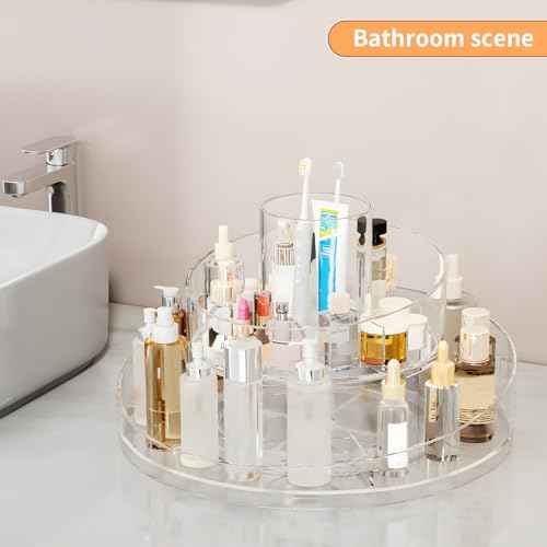 360¡Æ Rotating Makeup Organizer - Cosmetic Skincare Organizers Wish Brush Holder, Large Capacity Cosmetic Display Case for Vanity, Bathroom Countertop (Clear)