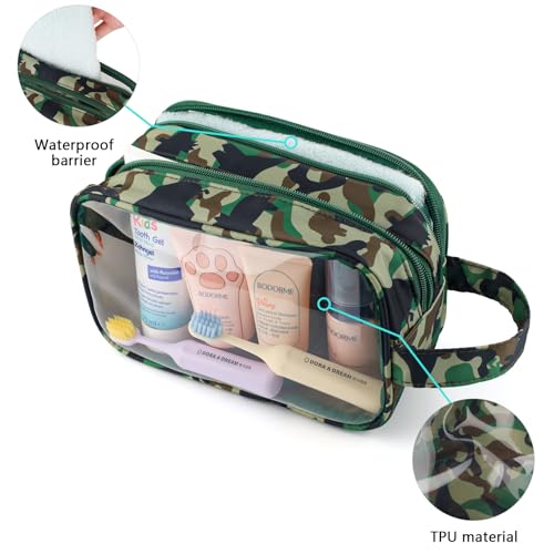 Dinosaur Kids Toiletry Bag for Boys, Travel Clear Toiletry Bag for Little Young Boys Waterproof Hanging Wash Bag Toddler Traveling Toiletries, Camo