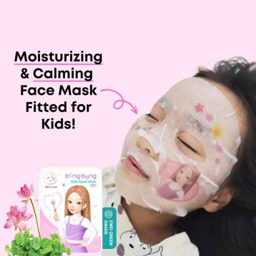BB Kids Face Masks Spa 5-Pack With Spa Headband | Kids Facial Masks for Girls With 100% Cotton Sheets | Princess Facial Mask for Kids Spa Party Birthday Sleepover (5-Pack with Pink Band)