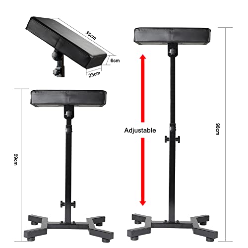 Solong Tattoo Armrest and Legrest with Thicken Tattoo Pad 180¡Æ Rotation Adjustable Height Tattoo Armrest Stand Studio Chair Frame Non-Slip Base Square Black Leather TA221