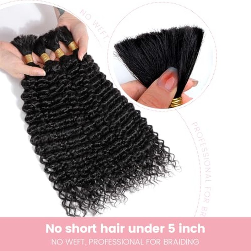 Urbeauty Human Braiding Hair Wet and Wavy, Human Braiding Hair for Boho Braids, Bulk Human Hair for No Weft Water Wave 100% Unprocessed Virgin Hair Micro/Knotless/Bohemian/Twist/Locs #1B