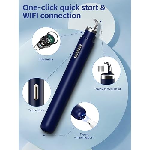 Visual Blackhead Remover Tools with Camera,Pimple Popper Extractor Tool Kit with Camera 20X 1080P Pore Cleaner Acne Comedone Whitehead Extractor Kit for iPhone/Android (Blue)