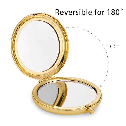 Compact Mirror, Pocket Travel Makeup Mirror for Purse, Metal Round Shell, 2-Sided 1X/2X Magnifying, Portable, Folding, Handheld, Gold, 12 Pack