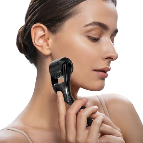 540 Titanium Derma Roller for Face Hair Beard Scalp,Beard Microneedle Roller,Personal Use Microneedling,Microdermabrasion Cosmetic Beauty Instrument for Men Women£¨Black 1.o£©