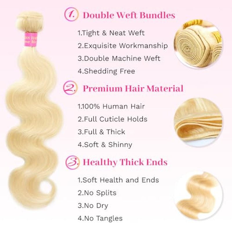 613 Blonde Human Hair Bundles 32 Inch Body Wave 613 Bundles 14A Grade 100% Unprocessed Brazilian Virgin Human Hair 1 Bundle Blonde Weave bundles 100g