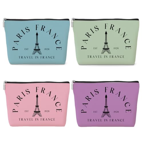4 Pack Parisian Makeup Bag Paris Gifts for Paris Lover Travel in France Cosmetic Bag France City Toiletry Bag French Souvenirs for Women Friend Mom Sister Girls Trip Gifts Favors Christmas Birthday