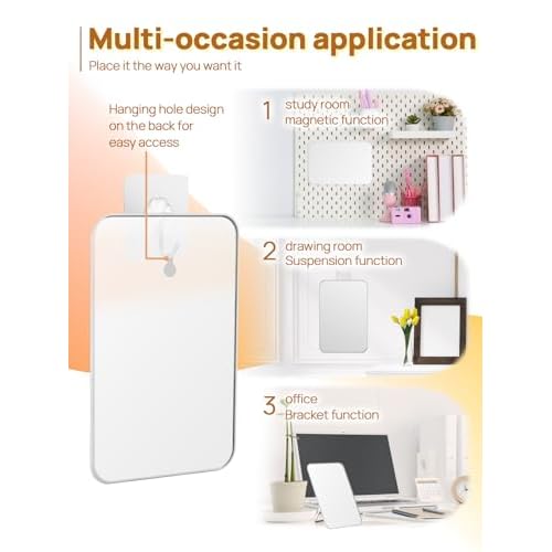 OMIRO Desk Makeup Mirror, 8 x 5 inches Table Mirror with Foldable Stand and Hanging Hole for Shaving and Travelling, White