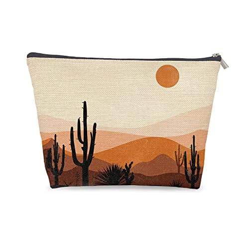 Boho Lover Gift for Women Girls, Abstract Boho Sun Cactus Desert Landscape Cosmetic Bag Gift Idea for Girls Women, Bohemia Boho Travel Makeup Bag, Gifts for Boho Lovers Teen Girls Women