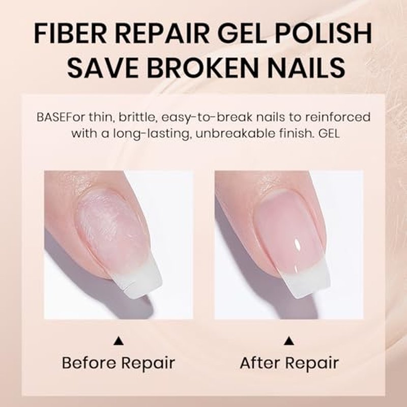 RARJSM Clear Fiber Glass Rubber Base Gel Nail Polish for Repair Broken Nails Strengthener Gel Base Coat Transparent Brush on BuildingGel in a Bottle Soak Off UV LED Curing Requires 15ml Salon Home