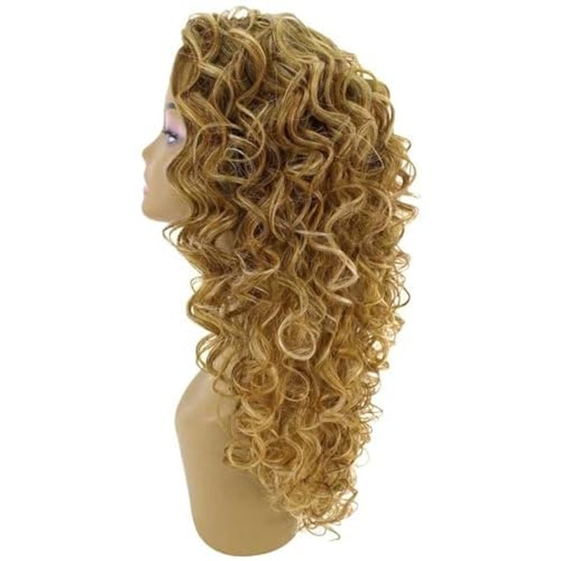 LUXLUXE Mariah Curly 16 Inch Long 7x4 Hand-Tied Lace Front Wig, Heat Resistant Fiber, 20+ Shades of Natural, Dip Dyed, & Blended Colors (#P2763 - Blonde Blend)