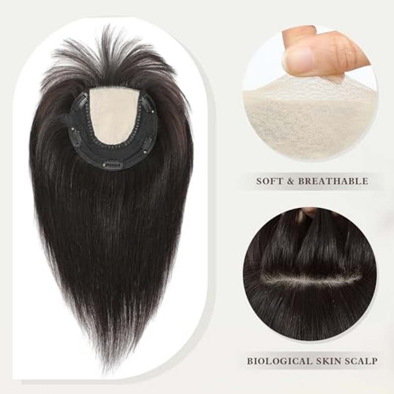 Hair Toppers for Women Real Human Hair 12inch Hairs Toppers for women With Bangs Skin Scalp Big Base Cover Thinning Loss Top Hairs Wiglets