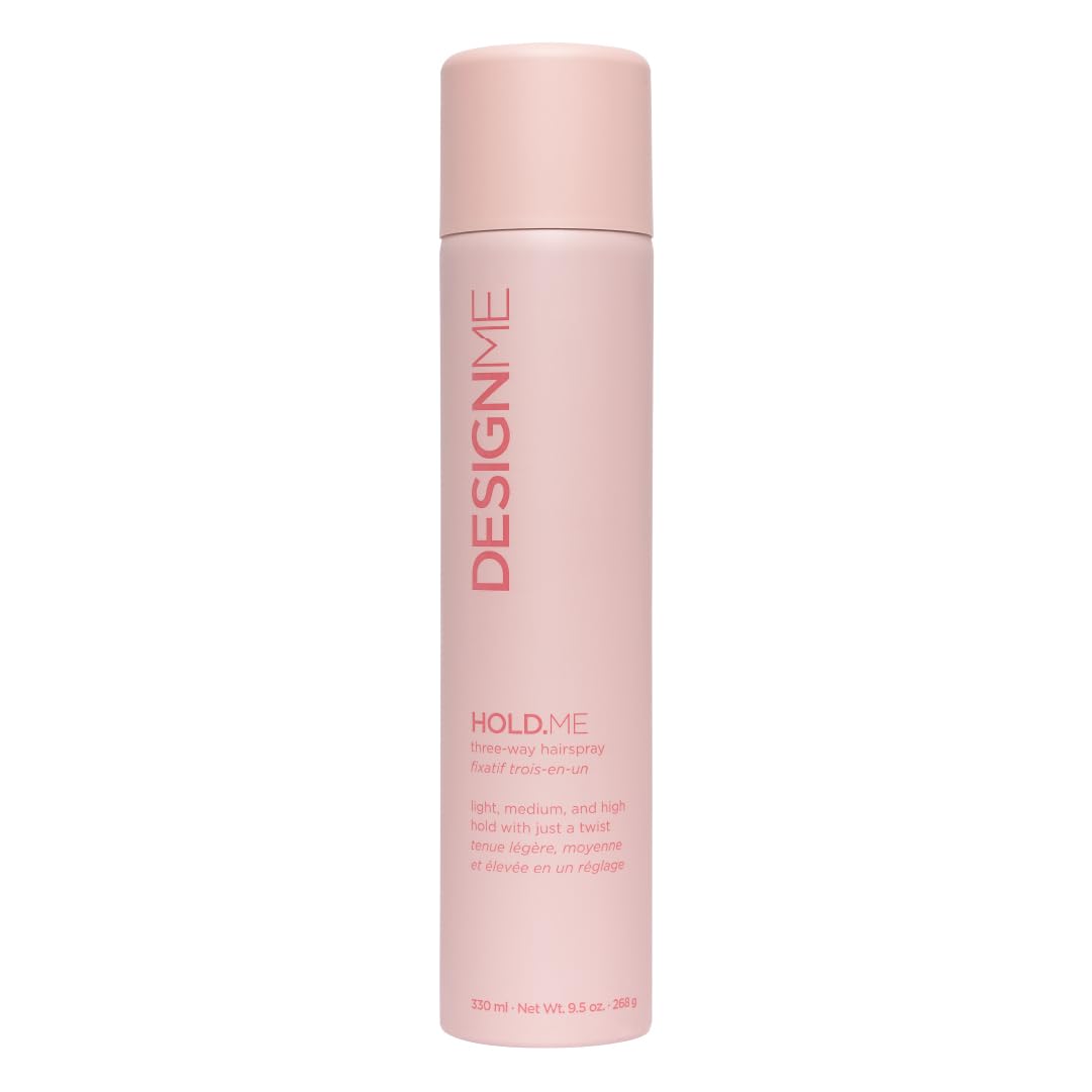 HOLD.ME Three-Way Hairspray by DESIGNME | Hairspray with Light, Medium, & High Hold Options | Extra Hold Hair Spray with Thermal Protectors & Vitamin B5 | Scented Hair Setting Spray, (9.5 Oz)