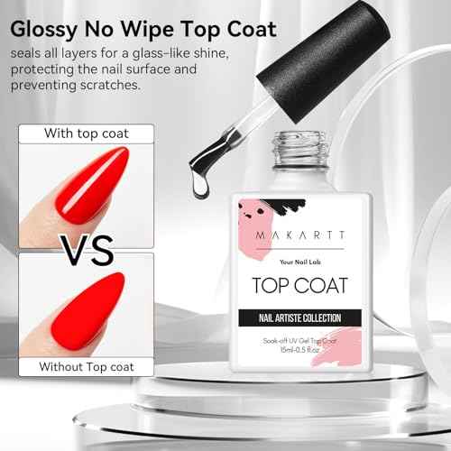 Makartt 15ml No Wipe Gel Top Coat and Peel Off Base Coat Set - 2Pcs Shine Finish Long Lasting No Filing Soak Off Clear Top Base Gel, UV LED Nail Lamp Required, for Women Nail Art DIY