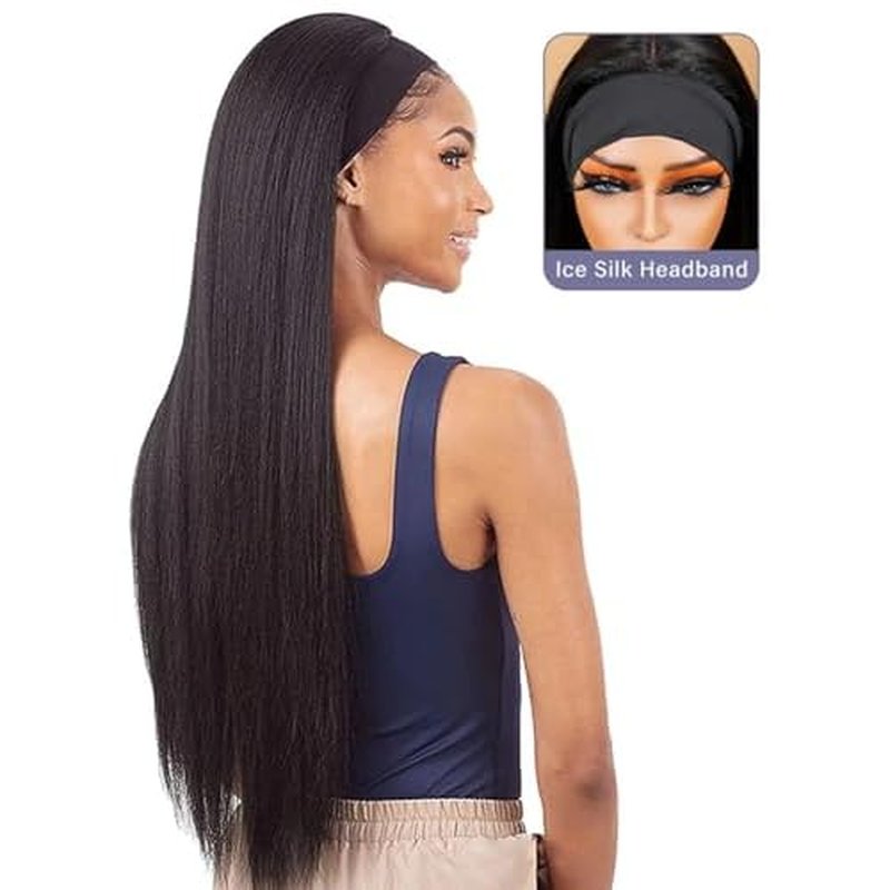 ORIGINAL QUEEN Kinky Straight Half Wig with Headband Human Hair No Lace Headband Wig Wear and Go Glueless Wigs Human Hair for Black Women 16Inch