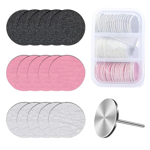 MelodySusie 60 Pcs Replacement Sandpaper Discs with 25mm Metal Nail Drill Bit, 80 Coarse 120 Medium 180 Fine Grit for Electric Foot File Callus Remover Tool or Polishing Craft