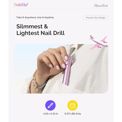 MelodySusie Electric Nail Drill, PC100G PocketNail USB Portable Nail File for Beginner, Pen-Shaped Compact Efile Machine for Acrylic Gel Polishing Manicure Pedicure Tool with Drill Bits Sanding Bands