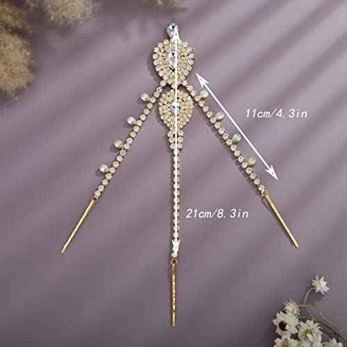 YERTTER Wedding Gold Rhinestone Head Chain With Clip Jewelry Forehead Tassel Fringe Headband Headpiece Crystal Chain Headband Hair Accessories for Women Brides Prom Costume(Gold 2)