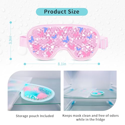 2PCS Cooling Eye Mask Gel Eye Mask, Reusable Hot Cold Therapy cold eye mask for Post Surgery, Puffiness, Dark Circles, Eye Bags, Dry Eyes, Migraines with Soft Plush Backing (Butterfly+Leaves)