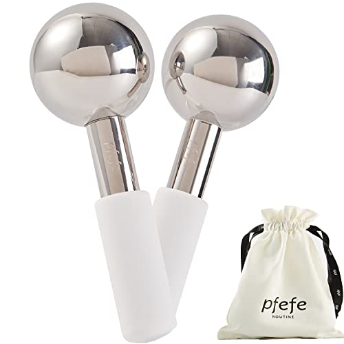 pfefe Ice Globes for Face & Eyes, Unbreakable Stainless Steel Cryo Sticks for Beauty Routines, Facials Cold Roller Cooling Globes for Puffiness, Wrinkles, Dark Circles, Headaches