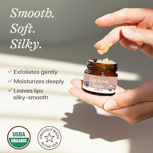 USDA Organic Lip Scrub Vanilla - USA Made with Natural Ingredients, Stocking Stuffers for Mom & Wife, Sugar Scrubber Exfoliator for Dry Lips, Small Stocking Stuffers for Women & Teenage Girls
