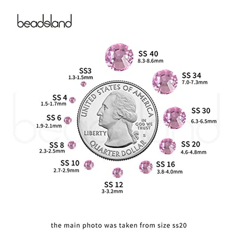 Beadsland 2880pcs Flat Back Crystal Rhinestones Round Gems for Nail Art and Craft Glue Fix,Light Pink,SS20,4.6-4.8mm