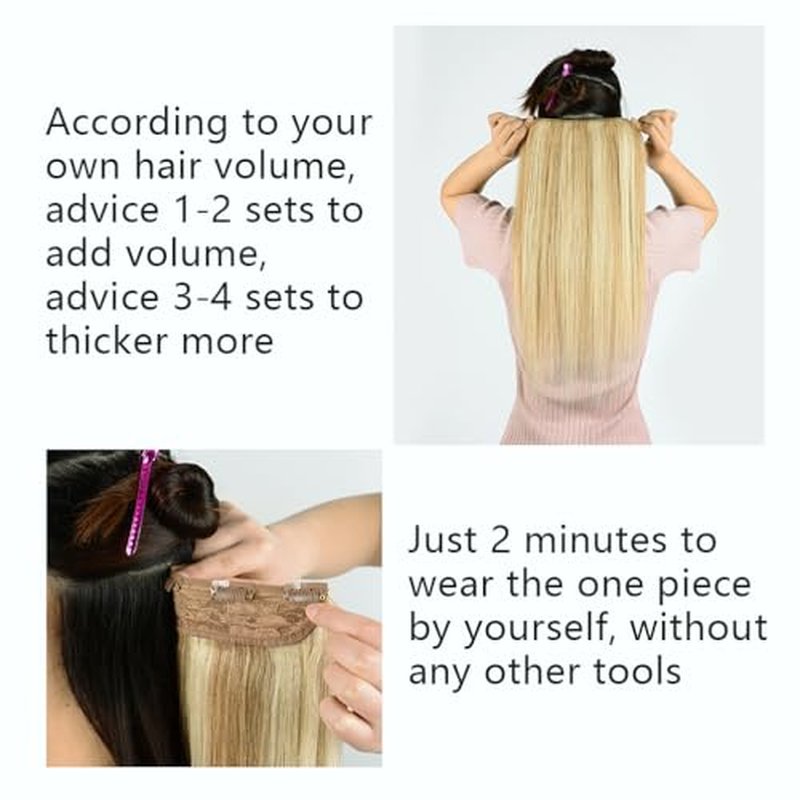 Winsky Hair Extensions Real Human Hair Clip in - One Piece Brown Highlights Blonde Remy Hair Pieces 90gram for Women (20inch, #18/613)