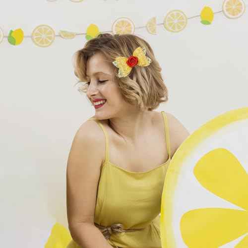 2Pcs Princess Hair Bow Clips Rose for Halloween Costume Dress up Birthday Party Supplies Yellow Decorations