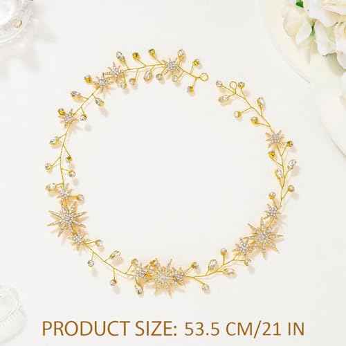 Unicra Star Rhinestone Bride Wedding Vine Gold Bridal Hair Piece Crystal Hair Accessory for Women and Girls (21 Inches) (Gold)