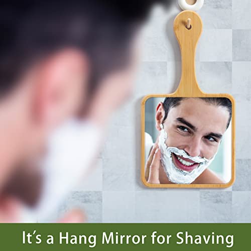 Handheld Mirror,Natural Bamboo Hand Mirror with Handle,Cute Hand held Mirror for Shaving Single-Sided Portable Travel Vanity Mirror for Men & Women,6.3" W x 11.8" L