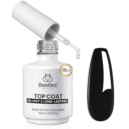 Beetles Extra Glossy Gel Top Coat - 15ml Clear Glossy No Wipe Top Coat Gel Nail Polish High Shine Long Lasting Nail Surface Protection Manicure Winter Nail Gifts for Women