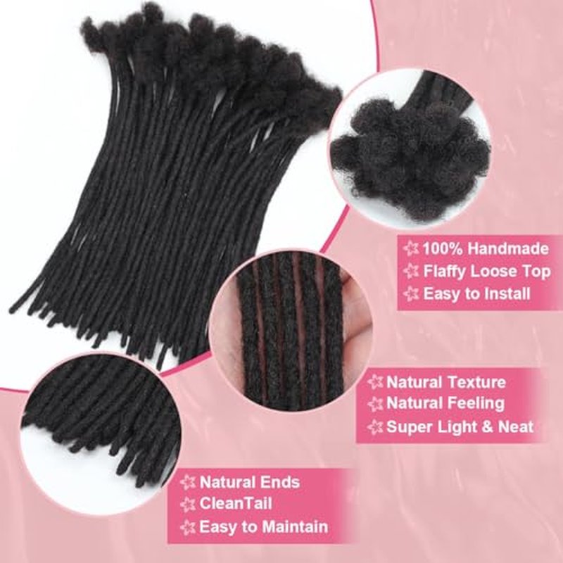 Loc Extensions Human Hair,20 Inch 0.6cm Pencle Size Dreadlock Extensions Human Hair for Women Men Full Handmade Permanent Dreads Locs(Natural Black 40 Strands)