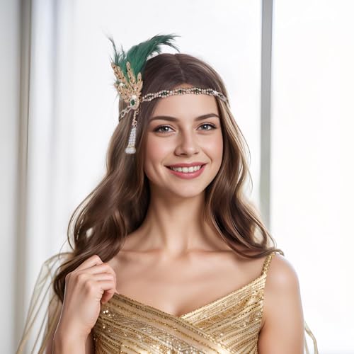 Tongcloud 1920s Flapper Feather Headband Roaring 20s Gatsby Headpiece Women's 1920s Headband Flapper Feather Headpiece