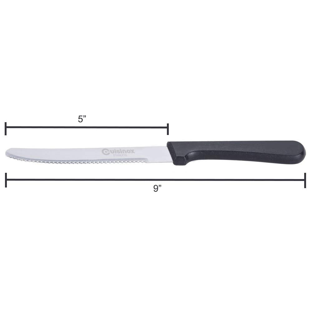 Cuisinox STK-44 Steak Knife Set of 4 Black Polypropylene Handle, with Rounded Tip, Stainless Steel, 9 inches in total length